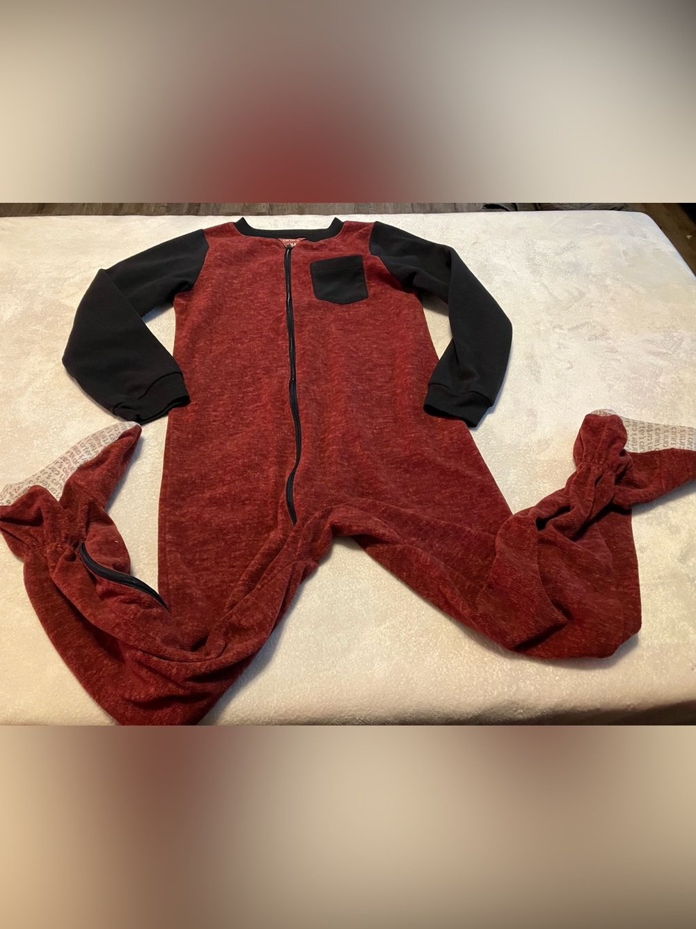 Kids Red and Black One-Piece Zipped Footie